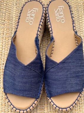 NWT Franco Sarto Navy Denim-Style Espadrille Slide Sandals